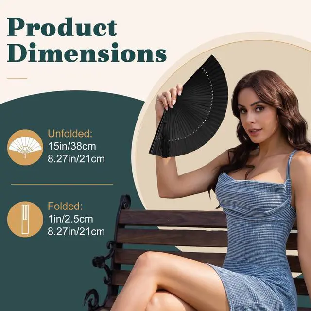 Alt view image 2 of 6 - Folding Hand Fan for Women, Japanese Bamboo Silk Handheld Foldable Fan for Hot Flashes, Church, Rave, Wedding Gift (Black)
