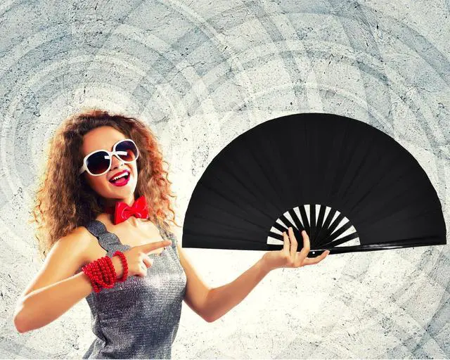 Alt view image 2 of 5 - Large Rave Folding Hand Fan Clap Fan Popping Fans for Line Dancing, Big Foldable Clacking Fans for Dance Festival, Dancing, Performance