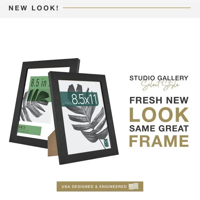 Alt view image 2 of 7 - Studio Gallery Picture Frame Black Woodgrain Engineered Wood, 8.5x11 | Studio Gallery Picture Frame Black Woodgrain Engineered Wood, Vertical & Horizontal Wall Hanging & Easel Frame