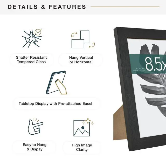 Alt view image 6 of 7 - Studio Gallery Picture Frame Black Woodgrain Engineered Wood, 8.5x11 | Studio Gallery Picture Frame Black Woodgrain Engineered Wood, Vertical & Horizontal Wall Hanging & Easel Frame