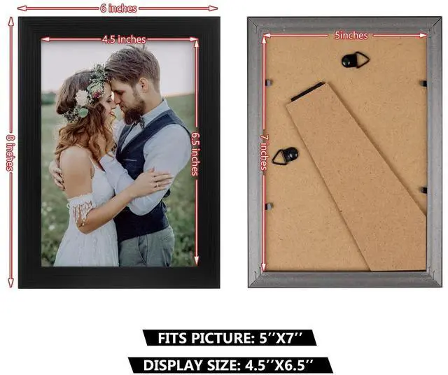 Alt view image 2 of 7 - 2 Pack 5x7 Picture Frame, Black Picture Frame for Wall and Tabletop Display, Resistant Plastic Photo with Clear Plexiglass for Vertical or Horizontal Display