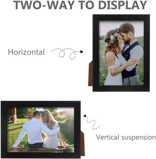 Alt view image 5 of 7 - 2 Pack 5x7 Picture Frame, Black Picture Frame for Wall and Tabletop Display, Resistant Plastic Photo with Clear Plexiglass for Vertical or Horizontal Display