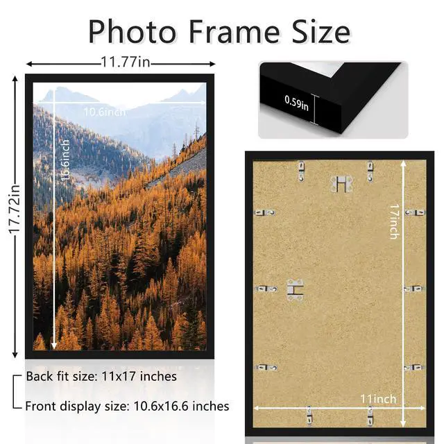 Alt view image 2 of 7 - 11x17 Picture Frame, Photo Frame for Wall Mounting Display, Black | Fits 11x17 Posters and Art Prints, Clear Shatterproof Cover, Horizontal or Vertical Wall Mount, Gallery Wall, 1 Pack