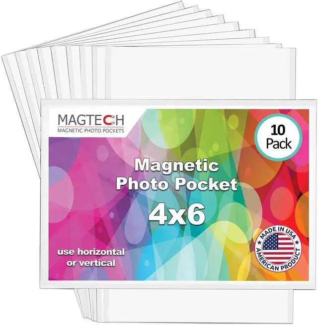 Main image of Magnetic Pocket Picture Frame, White, Holds 4 x 6 Inches Photos, 10, Made in the USA Pack (14610)