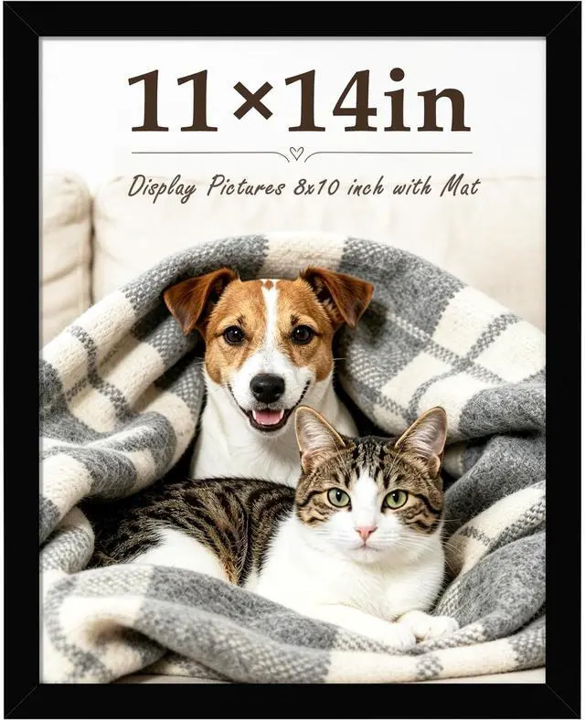 Main image of 11x14 Picture Frame, Display Pictures 8 x 10 with Mat, Black | 11 x 14 Picture frame for Wall Mounting Display, Photo Frames, 1 Pack