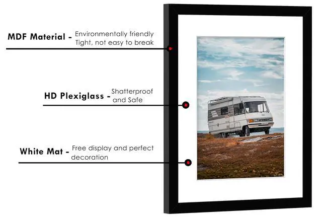 Alt view image 4 of 7 - 11x14 Picture Frame, Display Pictures 8 x 10 with Mat, Black | 11 x 14 Picture frame for Wall Mounting Display, Photo Frames, 1 Pack