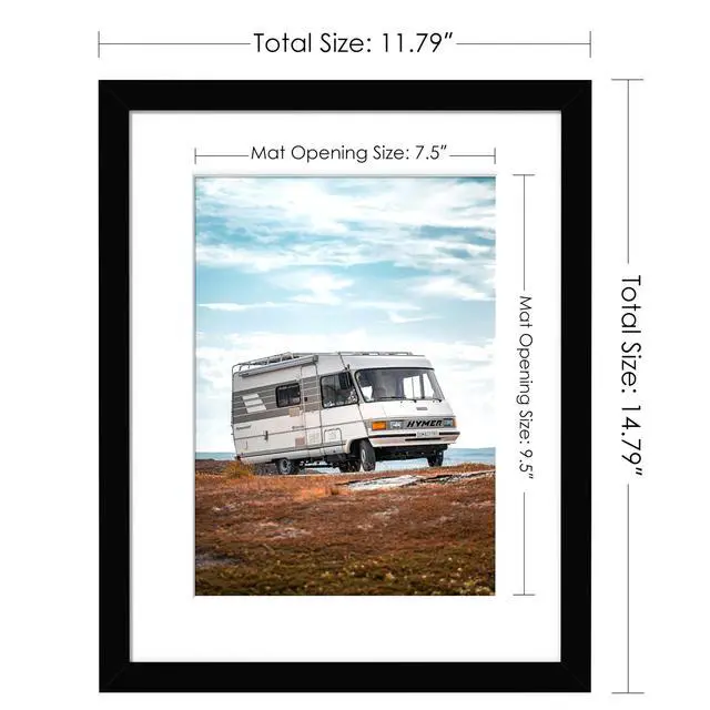 Alt view image 3 of 7 - 11x14 Picture Frame, Display Pictures 8 x 10 with Mat, Black | 11 x 14 Picture frame for Wall Mounting Display, Photo Frames, 1 Pack