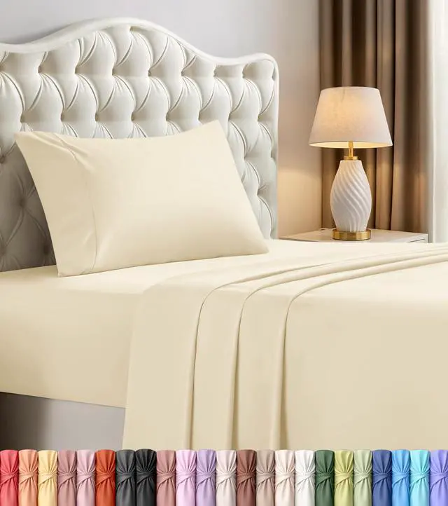 Main image of Twin Sheets Set, 3 Pieces 16" Deep Pocket Hotel Luxury Bed Sheets, Ivory | Extra Soft Bedsheet Set, Comfy & Breathable Cooling Sheets, Wrinkle & Fade Resistant, Fitted Sheet, Flat Sheet, 1 Pillowcase