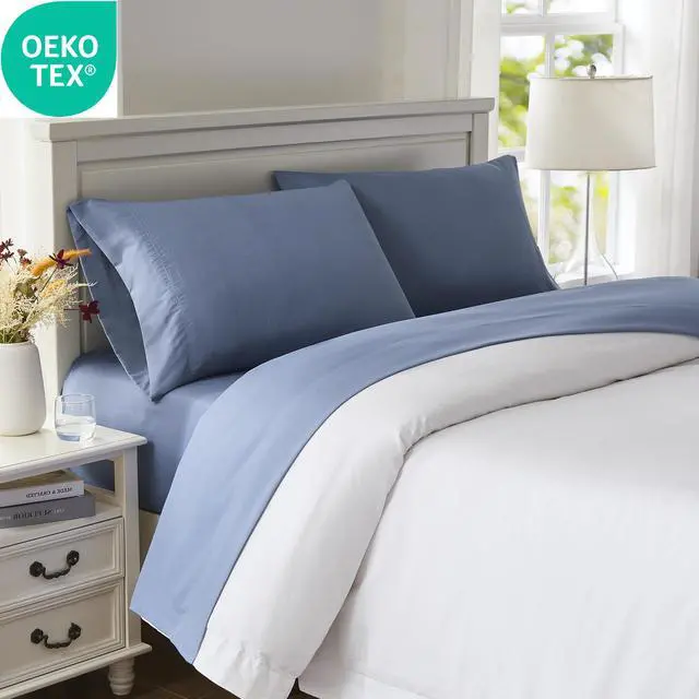 Alt view image 7 of 7 - Cozy Soft Cooling 3 piece Sheet Set - Luxurious, Supreme Soft and Cozy Microfiber Bed Sheets - Includes Flat Sheet, Fitted Sheet with Deep Pockets, & Pillowcases & Easy Care -Blue Twin