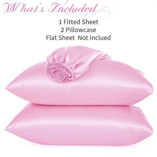 Alt view image 6 of 7 - 3 Pcs Satin Fitted Sheet Set Queen Pink 15 Inch Deep Pocket | Elastic Corner Straps For Snug Fit, Gentle on Hair And Skin, All-Season Comfort, Fade-Resistant Finish, Machine Washable