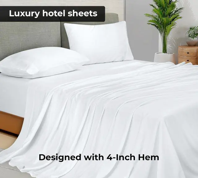 Alt view image 2 of 7 - Queen Flat Sheet - Ultra Soft Brushed 1800 Microfiber Flat Sheets Only - Wrinkle Free & Stain Resistant - Hotel Quality Top Sheet for Bed (Queen, White)