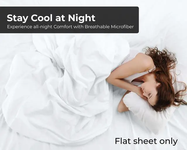 Alt view image 3 of 7 - Queen Flat Sheet - Ultra Soft Brushed 1800 Microfiber Flat Sheets Only - Wrinkle Free & Stain Resistant - Hotel Quality Top Sheet for Bed (Queen, White)