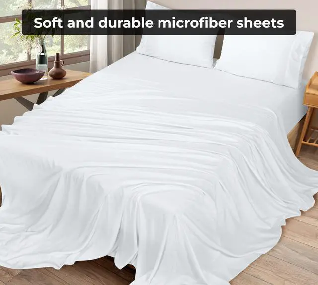 Alt view image 4 of 7 - Queen Flat Sheet - Ultra Soft Brushed 1800 Microfiber Flat Sheets Only - Wrinkle Free & Stain Resistant - Hotel Quality Top Sheet for Bed (Queen, White)
