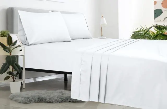 Alt view image 7 of 7 - Queen Flat Sheet - Ultra Soft Brushed 1800 Microfiber Flat Sheets Only - Wrinkle Free & Stain Resistant - Hotel Quality Top Sheet for Bed (Queen, White)