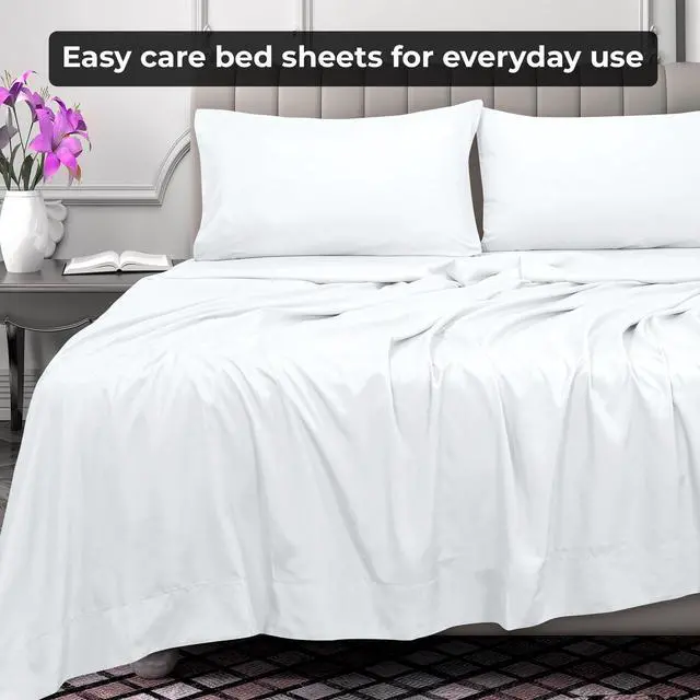 Alt view image 6 of 7 - Queen Flat Sheet - Ultra Soft Brushed 1800 Microfiber Flat Sheets Only - Wrinkle Free & Stain Resistant - Hotel Quality Top Sheet for Bed (Queen, White)