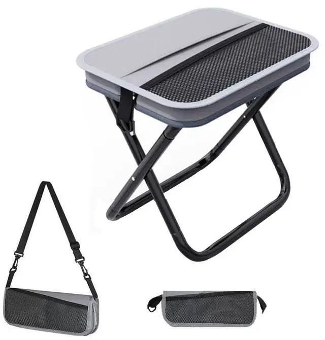 Main image of Portable Collapsible Stool, Large Camping Chair Supports 260 lbs, Adjustable Shoulder Strap Folding Stool, Ultralight Collapsible Stools with 2pcs storage bags for Hiking, Fishing, Outdoor (Gray)