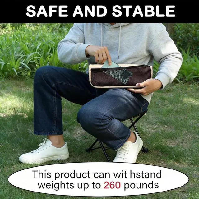 Alt view image 5 of 6 - 16" Extra Tall Folding Camping Stool for Adults, Lightweight Portable Camp Chair with 3 Storage Pockets, Collapsible Travel Seat for Fishing, Hiking, Gardening & Outdoor Activities