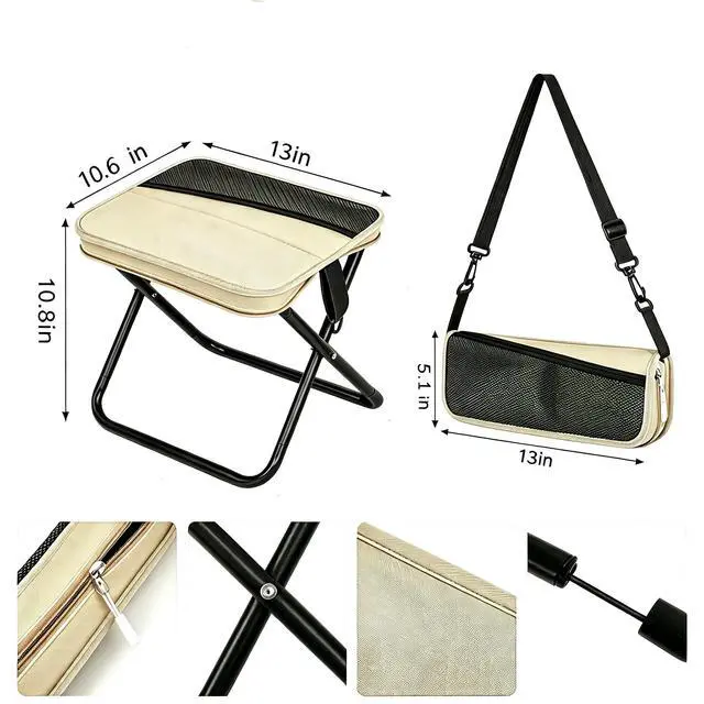 Alt view image 6 of 6 - 16" Extra Tall Folding Camping Stool for Adults, Lightweight Portable Camp Chair with 3 Storage Pockets, Collapsible Travel Seat for Fishing, Hiking, Gardening & Outdoor Activities