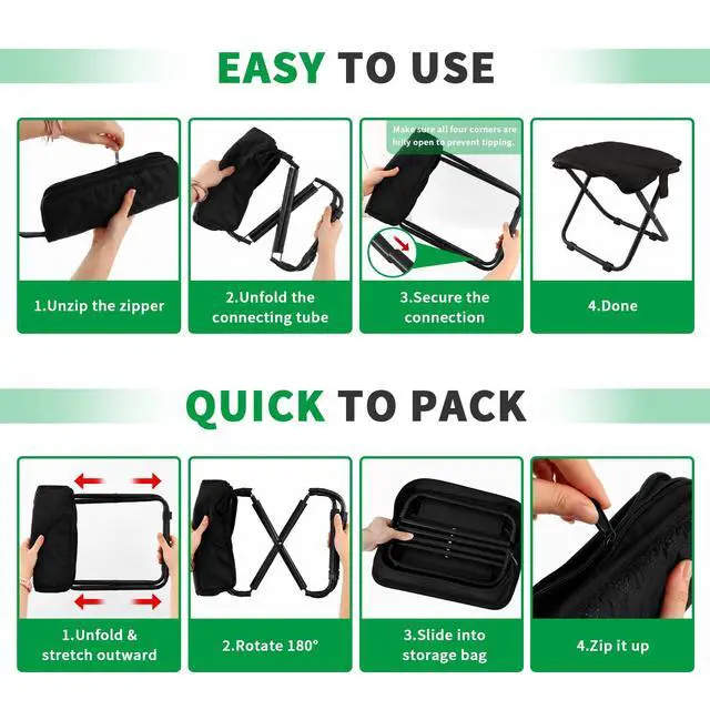 Alt view image 4 of 7 - Portable Backpack Stool for Adults, Compact Pocket Folding Stool 176 LBS | Foldable Camp Seat with 4 AntiSink Feet, Lightweight Travel Chair for Camping Fishing Hiking Picnic (Black)