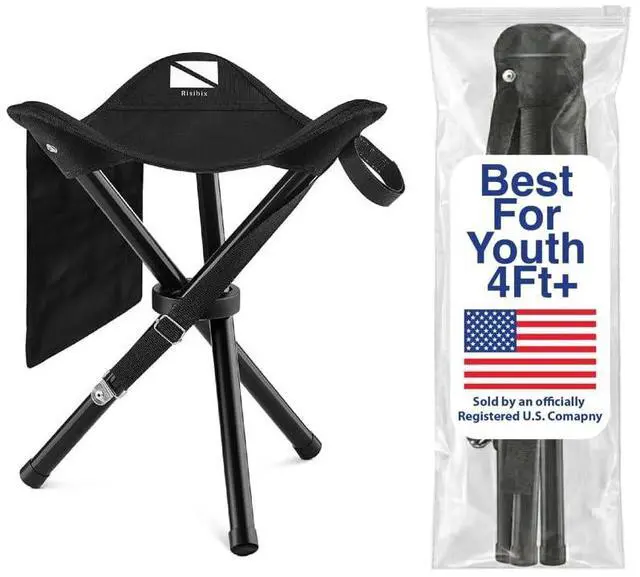 Main image of Foldable Tripod 13.4'' Stool - 4 FT+, U.S. Seller, Ultra Portable Seat, Best for Youth+Pocket - 1 lb Camping Stool, 3 Legged Strong Steel Stool, Height: 13.4 inches (Black)