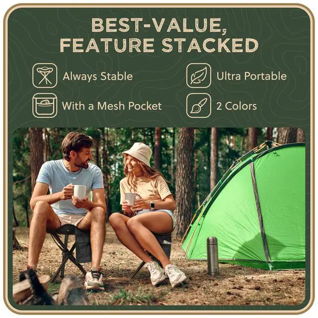 Alt view image 2 of 6 - Foldable Tripod 13.4'' Stool - 4 FT+, U.S. Seller, Ultra Portable Seat, Best for Youth+Pocket - 1 lb Camping Stool, 3 Legged Strong Steel Stool, Height: 13.4 inches (Black)