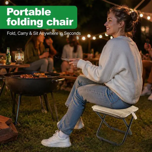 Alt view image 2 of 7 - Portable Backpack Stool for Adults, Compact Pocket Folding Stool 176 LBS | Foldable Camp Seat with 4 AntiSink Feet, Lightweight Travel Chair for Camping Fishing Hiking Picnic (Khaki)