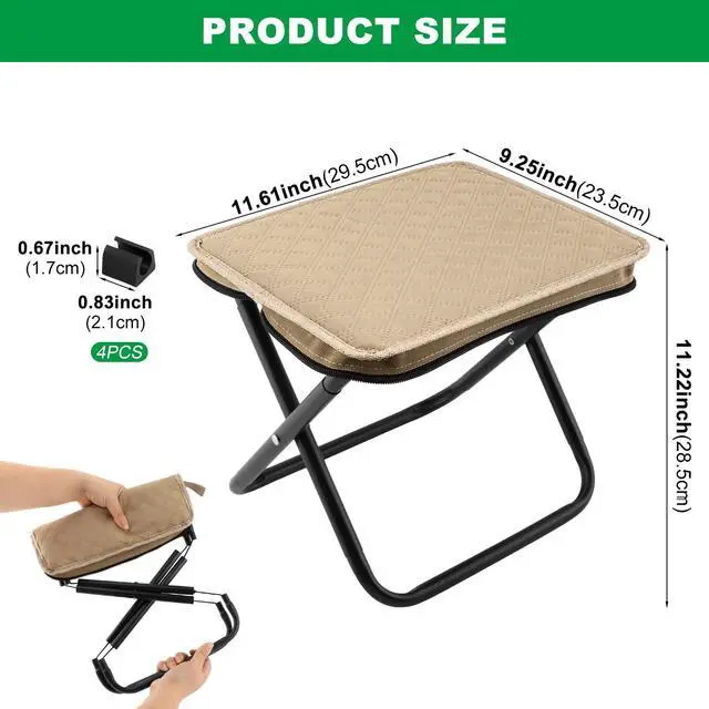 Alt view image 3 of 7 - Portable Backpack Stool for Adults, Compact Pocket Folding Stool 176 LBS | Foldable Camp Seat with 4 AntiSink Feet, Lightweight Travel Chair for Camping Fishing Hiking Picnic (Khaki)
