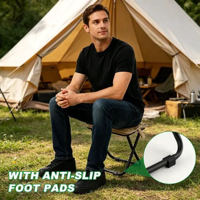 Alt view image 5 of 7 - Portable Backpack Stool for Adults, Compact Pocket Folding Stool 176 LBS | Foldable Camp Seat with 4 AntiSink Feet, Lightweight Travel Chair for Camping Fishing Hiking Picnic (Khaki)