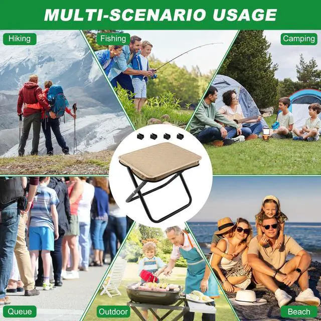 Alt view image 6 of 7 - Portable Backpack Stool for Adults, Compact Pocket Folding Stool 176 LBS | Foldable Camp Seat with 4 AntiSink Feet, Lightweight Travel Chair for Camping Fishing Hiking Picnic (Khaki)