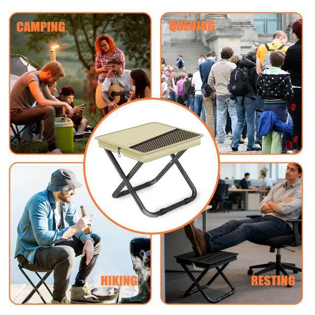Alt view image 6 of 6 - Portable Pocket Stool Seating,Ultralight Foldable Camp Stool with Compact Carry Bag, Heavy-Duty 220LBS Capacity for Outdoor Hiking, Fishing, Travel (Khaki, Medium)
