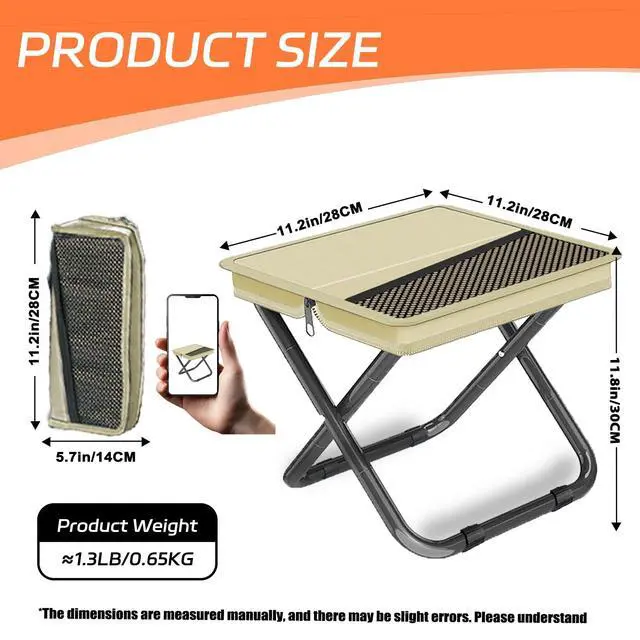 Alt view image 2 of 6 - Portable Pocket Stool Seating,Ultralight Foldable Camp Stool with Compact Carry Bag, Heavy-Duty 220LBS Capacity for Outdoor Hiking, Fishing, Travel (Khaki, Medium)
