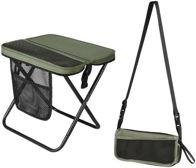 Main image of Foldable Sling Camping Chair with Crossbody Carry Bag, 12 Inch Compact Folding Stool, Portable Outdoor Seat for Fishing, Hiking, Gardening, Supports 220lbs