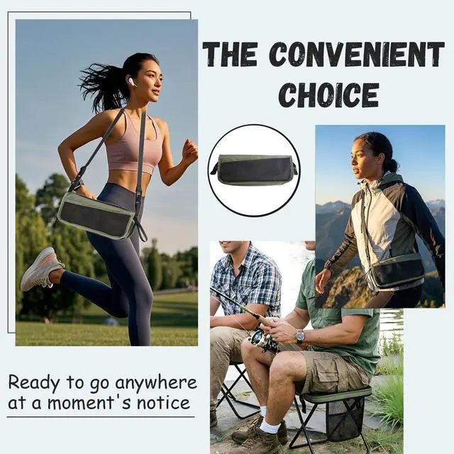 Alt view image 2 of 7 - Foldable Sling Camping Chair with Crossbody Carry Bag, 12 Inch Compact Folding Stool, Portable Outdoor Seat for Fishing, Hiking, Gardening, Supports 220lbs