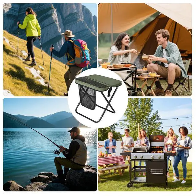 Alt view image 4 of 7 - Foldable Sling Camping Chair with Crossbody Carry Bag, 12 Inch Compact Folding Stool, Portable Outdoor Seat for Fishing, Hiking, Gardening, Supports 220lbs