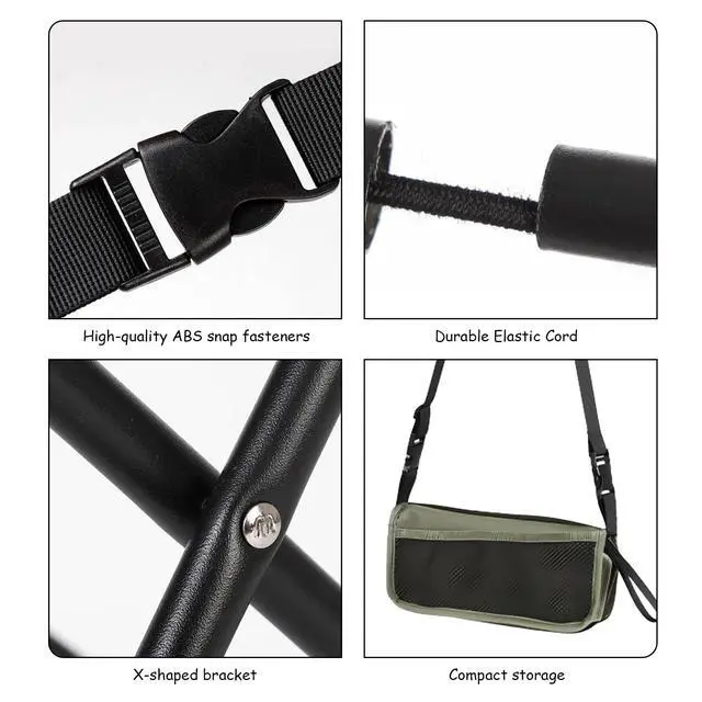 Alt view image 5 of 7 - Foldable Sling Camping Chair with Crossbody Carry Bag, 12 Inch Compact Folding Stool, Portable Outdoor Seat for Fishing, Hiking, Gardening, Supports 220lbs