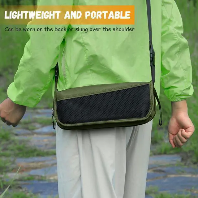 Alt view image 6 of 7 - Foldable Sling Camping Chair with Crossbody Carry Bag, 12 Inch Compact Folding Stool, Portable Outdoor Seat for Fishing, Hiking, Gardening, Supports 220lbs