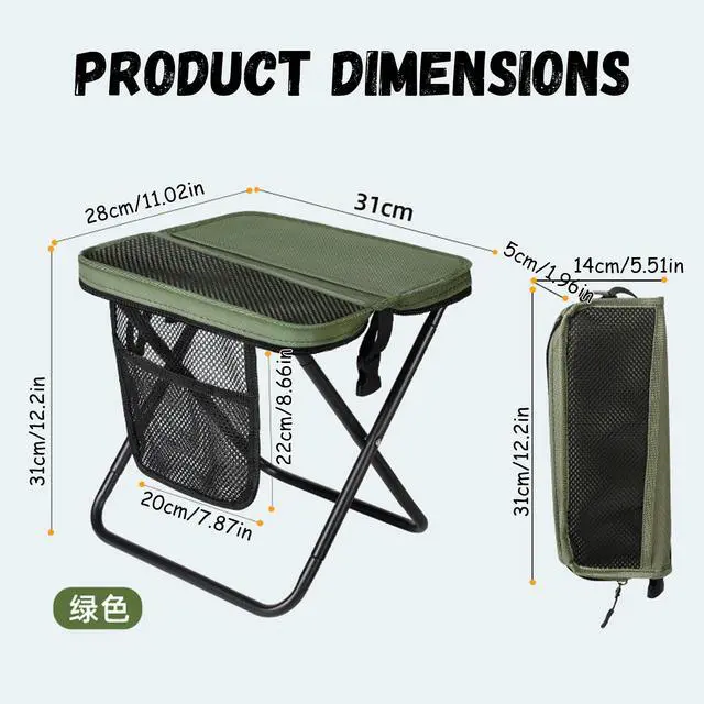 Alt view image 7 of 7 - Foldable Sling Camping Chair with Crossbody Carry Bag, 12 Inch Compact Folding Stool, Portable Outdoor Seat for Fishing, Hiking, Gardening, Supports 220lbs