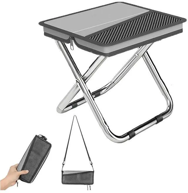 Main image of 2 in 1 Collapsible Camping Stool & Sling Bag, Aluminum Alloy Frame, 220LB Load Capacity, Portable Folding Fishing Stool for Outdoor Activities, Grey (Medium)