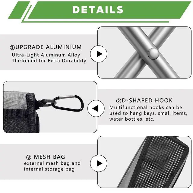 Alt view image 4 of 7 - 2 in 1 Collapsible Camping Stool & Sling Bag, Aluminum Alloy Frame, 220LB Load Capacity, Portable Folding Fishing Stool for Outdoor Activities, Grey (Medium)