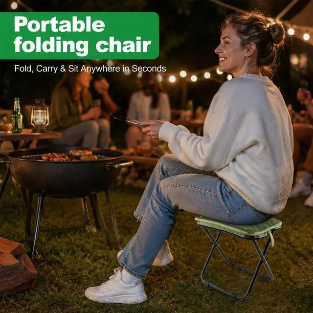 Alt view image 2 of 7 - Portable Backpack Stool for Adults, Compact Pocket Folding Stool 176 LBS | Foldable Camp Seat with 4 AntiSink Feet, Lightweight Travel Chair for Camping Fishing Hiking Picnic (Green)