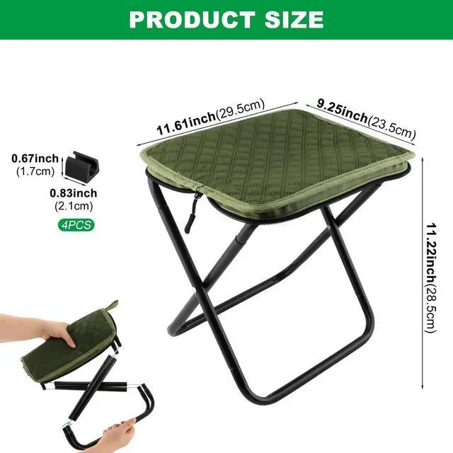 Alt view image 3 of 7 - Portable Backpack Stool for Adults, Compact Pocket Folding Stool 176 LBS | Foldable Camp Seat with 4 AntiSink Feet, Lightweight Travel Chair for Camping Fishing Hiking Picnic (Green)
