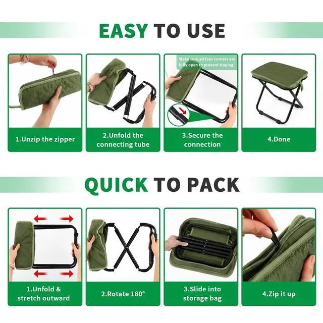 Alt view image 4 of 7 - Portable Backpack Stool for Adults, Compact Pocket Folding Stool 176 LBS | Foldable Camp Seat with 4 AntiSink Feet, Lightweight Travel Chair for Camping Fishing Hiking Picnic (Green)