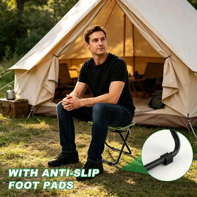 Alt view image 5 of 7 - Portable Backpack Stool for Adults, Compact Pocket Folding Stool 176 LBS | Foldable Camp Seat with 4 AntiSink Feet, Lightweight Travel Chair for Camping Fishing Hiking Picnic (Green)