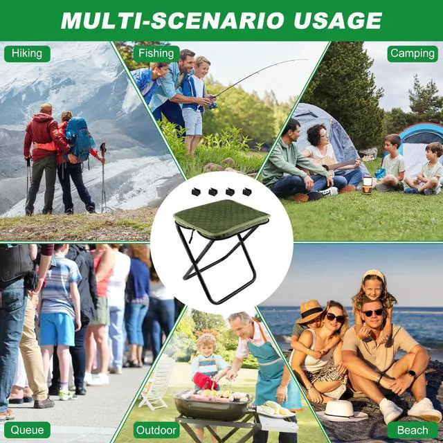 Alt view image 6 of 7 - Portable Backpack Stool for Adults, Compact Pocket Folding Stool 176 LBS | Foldable Camp Seat with 4 AntiSink Feet, Lightweight Travel Chair for Camping Fishing Hiking Picnic (Green)