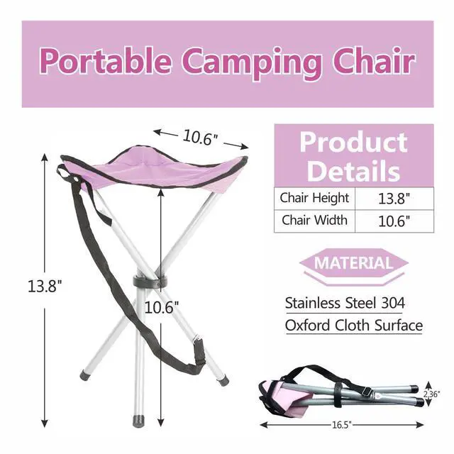 Alt view image 2 of 7 - Folding Camping Stool,16.5" Folding Camping Chairs,Portable Tripod Seat,Outdoor Travel Tall Chair for Camping Walking Hunting Hiking Fishing Mountaineering Picnic Beach BBQ Garden Lawn(Pink)