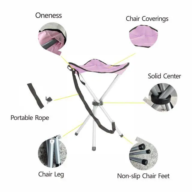 Alt view image 4 of 7 - Folding Camping Stool,16.5" Folding Camping Chairs,Portable Tripod Seat,Outdoor Travel Tall Chair for Camping Walking Hunting Hiking Fishing Mountaineering Picnic Beach BBQ Garden Lawn(Pink)