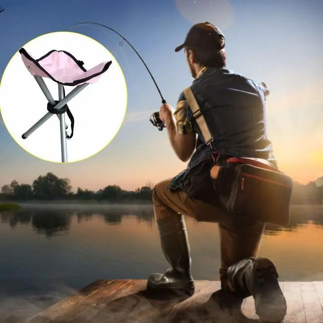 Alt view image 5 of 7 - Folding Camping Stool,16.5" Folding Camping Chairs,Portable Tripod Seat,Outdoor Travel Tall Chair for Camping Walking Hunting Hiking Fishing Mountaineering Picnic Beach BBQ Garden Lawn(Pink)