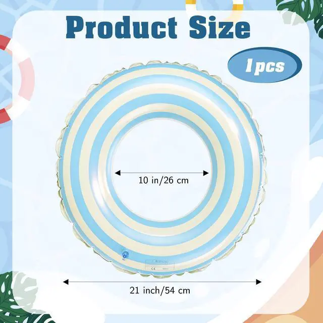 Alt view image 2 of 7 - Floats for Kids Rings, Pool Floats Swimming Rings for Kids, Pool Floats 21in Girls Boys Inflatable Striped Floats for Swimming Pool Summer Beach Party, Blue
