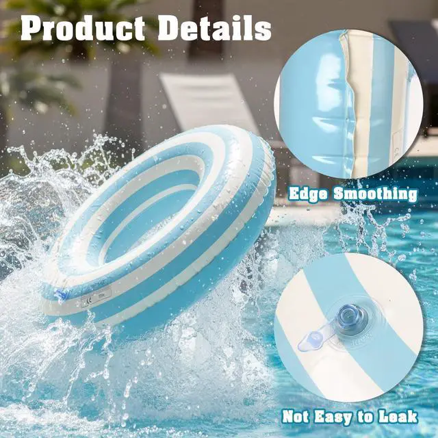 Alt view image 3 of 7 - Floats for Kids Rings, Pool Floats Swimming Rings for Kids, Pool Floats 21in Girls Boys Inflatable Striped Floats for Swimming Pool Summer Beach Party, Blue