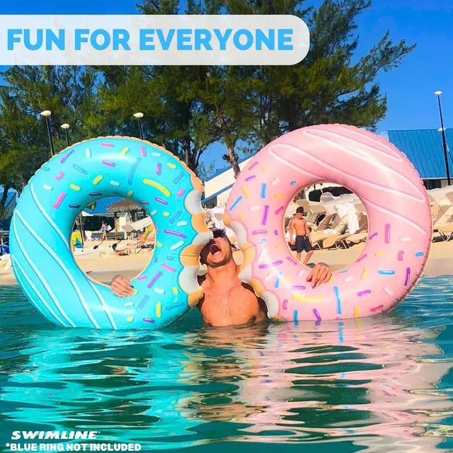 Alt view image 2 of 6 - | Inflatable Pool Ring Float for Adults | 42" | Donut Pink | 42 in donut tube sized for kids to play and adults to lounge; packs down flat for pool, beach, river, or lake